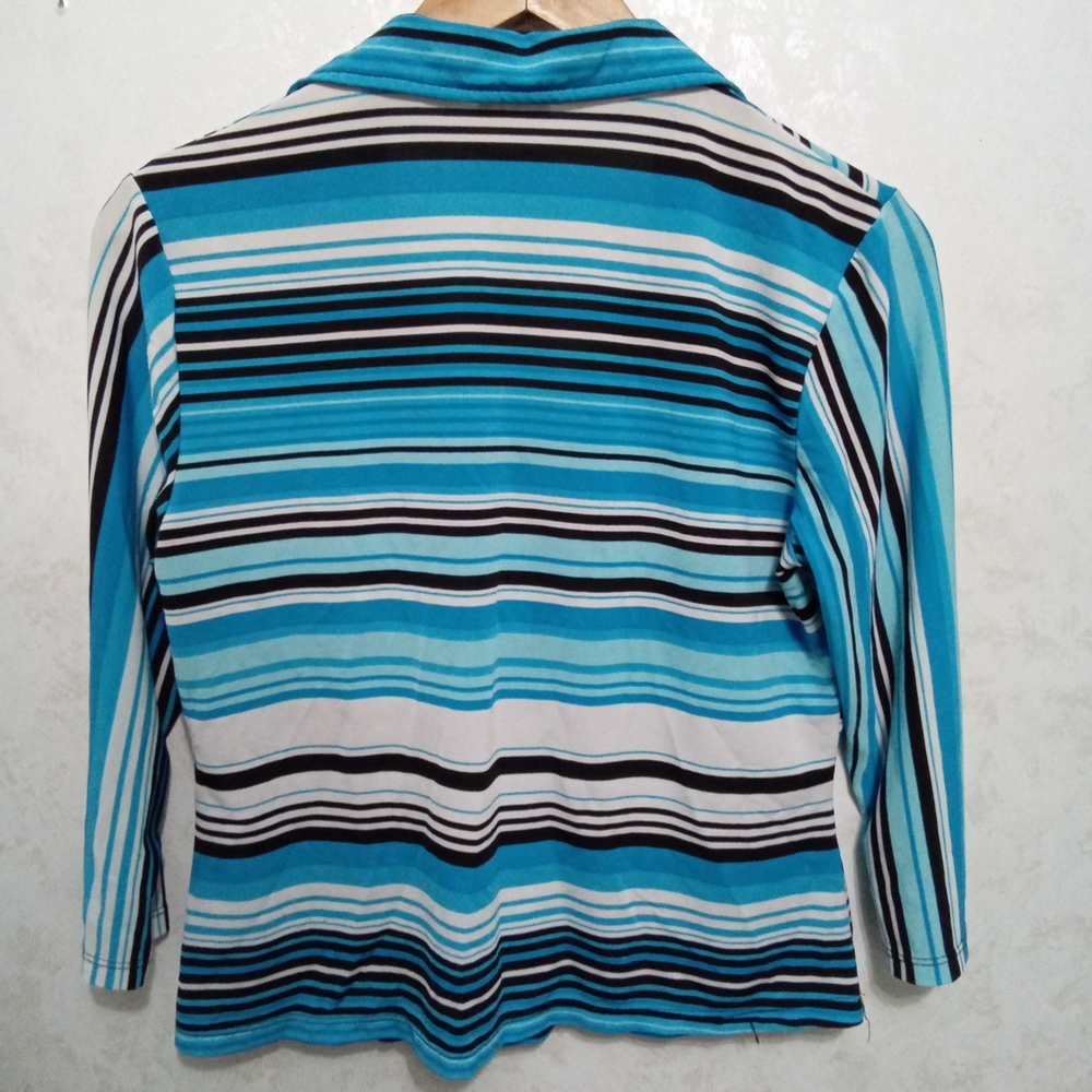 Women’s Blue Striped Button-Down Collared Top - image 3